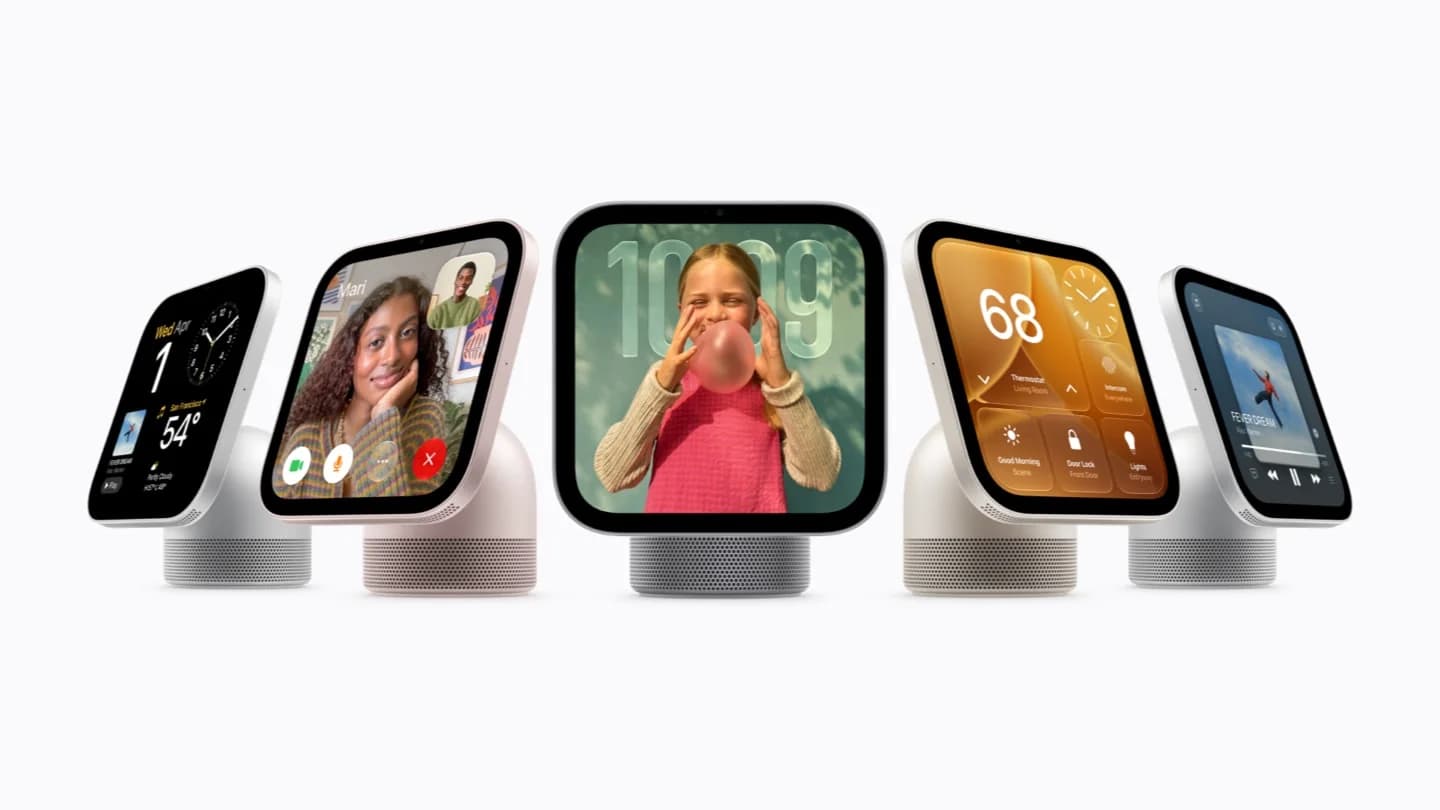 Apple HomeView with a square display on its acoustic base