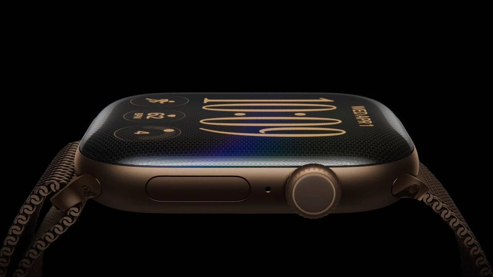 Apple Watch Series 12 de perfil en color Dark Bronze