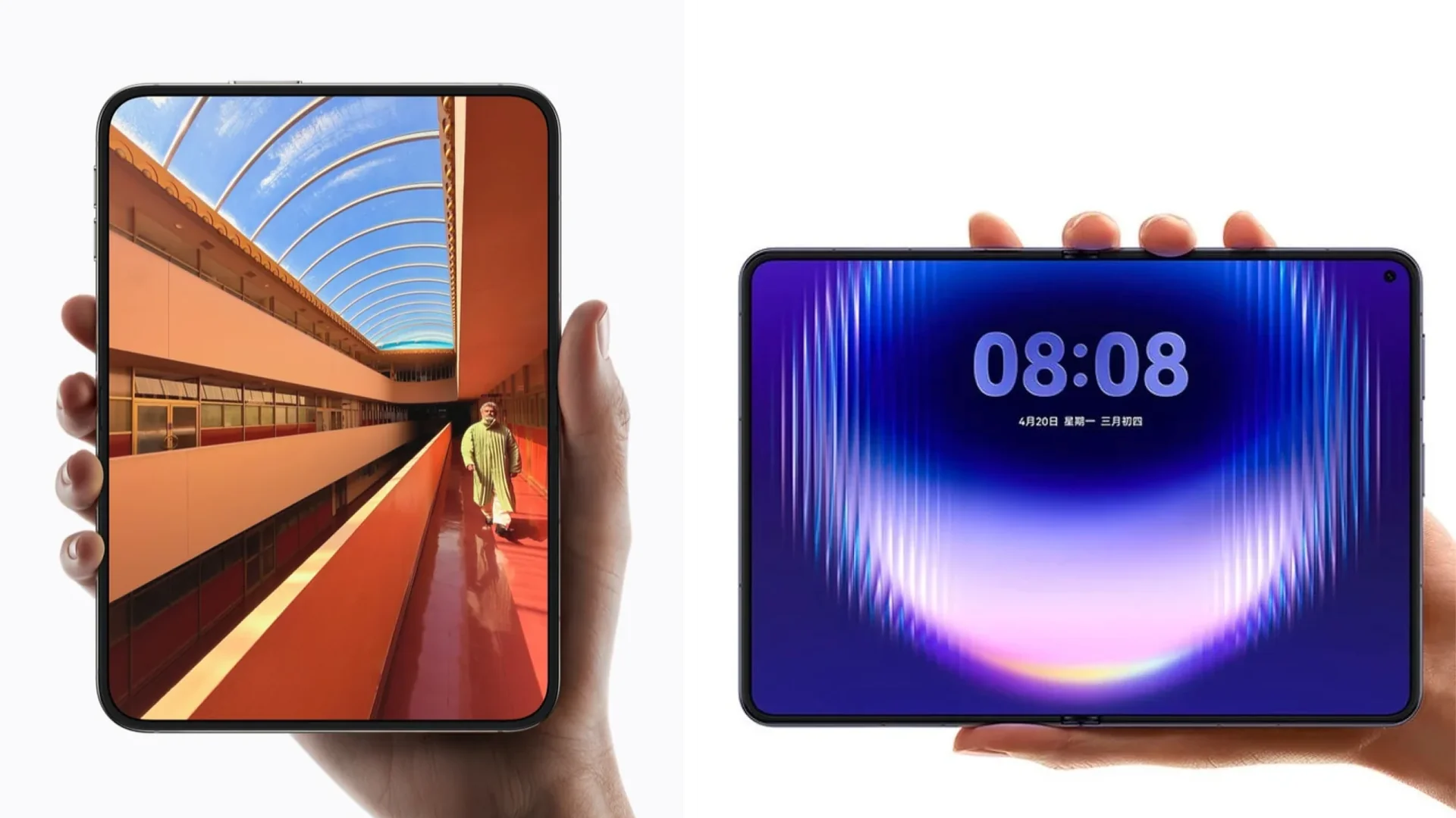 iPhone Duo vertical y Huawei Pura X Max horizontal