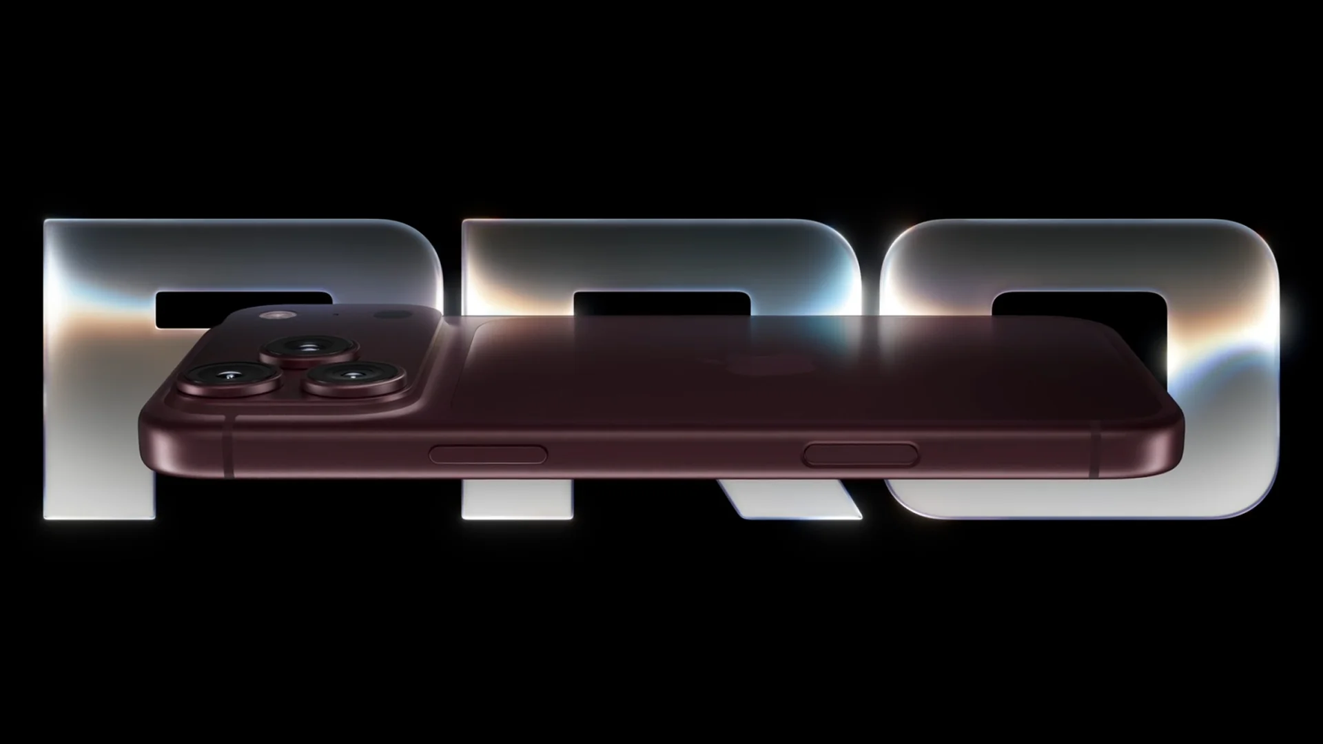 iPhone 18 Pro en color Burgundy sobre las letras PRO