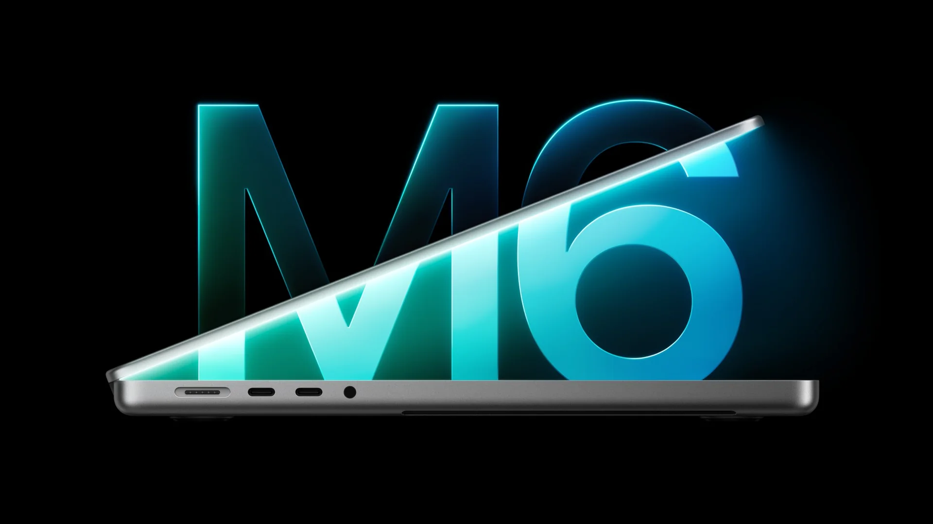Side profile of MacBook Pro in front of the letters M6